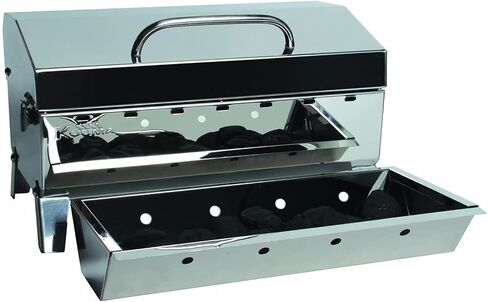 Kuuma "Kuuma Premium Stainless Steel Mountable Charcoal Grill w/Inner Lid Liner by Camco -Compact Portable Size Perfect for Boats, Tailgating and More - Stow N Go 160"" (58110)", silver in Kuwait