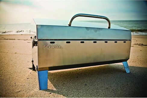 Kuuma "Kuuma Premium Stainless Steel Mountable Charcoal Grill w/Inner Lid Liner by Camco -Compact Portable Size Perfect for Boats, Tailgating and More - Stow N Go 160"" (58110)", silver in Kuwait