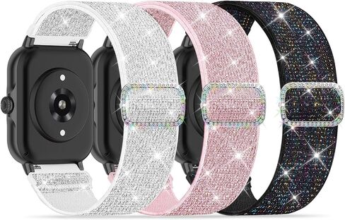 3 Pack Nylon Bands Compatible with Woneligo/Fitpolo Smart Watch, 22mm Soft Elastic Straps for Quican/Tensky/Aeac ID208 Plus/Veryfit IDW28/TOOBUR/Tensky/ENOMIR/Amzhero/WNH IDW19 Glitter Bands for Women in Saudi Arabia
