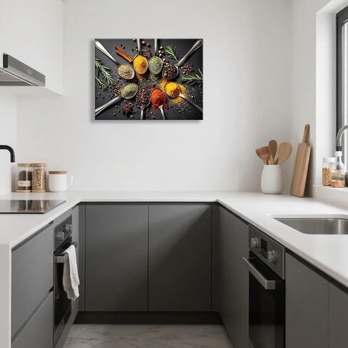 Kitchen Wall Art Decor Colorful Spices and Seasoning Spoon Kitchen Pictures Prints Posters Artwork Paintings Dining Room Canvas Wall Decor Restaurant Dining Room Modern Decorations 12x16 Inch Framed in Saudi Arabia