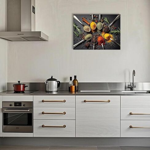 Kitchen Wall Art Decor Colorful Spices and Seasoning Spoon Kitchen Pictures Prints Posters Artwork Paintings Dining Room Canvas Wall Decor Restaurant Dining Room Modern Decorations 12x16 Inch Framed in Saudi Arabia
