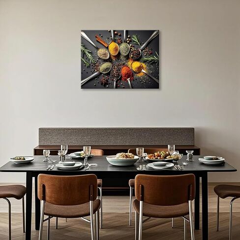 Kitchen Wall Art Decor Colorful Spices and Seasoning Spoon Kitchen Pictures Prints Posters Artwork Paintings Dining Room Canvas Wall Decor Restaurant Dining Room Modern Decorations 12x16 Inch Framed in Saudi Arabia