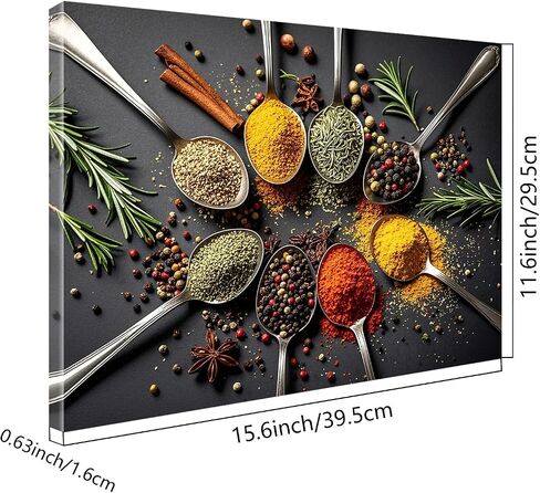 Kitchen Wall Art Decor Colorful Spices and Seasoning Spoon Kitchen Pictures Prints Posters Artwork Paintings Dining Room Canvas Wall Decor Restaurant Dining Room Modern Decorations 12x16 Inch Framed in Saudi Arabia