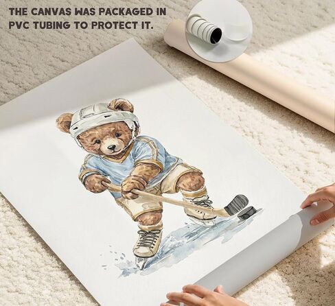 6Pcs Sports Teddy Bear Canvas Wall Art - Watercolor Kids Room Canvas Wall Decor, Cute Baseball Soccer Hockey Golf Basketball Football Poster Set for Boys Bedroom Nursery Playroom Farmhouse Home Decor,Unframed in Kuwait