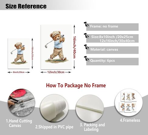 6Pcs Sports Teddy Bear Canvas Wall Art - Watercolor Kids Room Canvas Wall Decor, Cute Baseball Soccer Hockey Golf Basketball Football Poster Set for Boys Bedroom Nursery Playroom Farmhouse Home Decor,Unframed in Kuwait