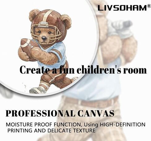 6Pcs Sports Teddy Bear Canvas Wall Art - Watercolor Kids Room Canvas Wall Decor, Cute Baseball Soccer Hockey Golf Basketball Football Poster Set for Boys Bedroom Nursery Playroom Farmhouse Home Decor,Unframed in Kuwait