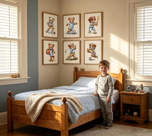 6Pcs Sports Teddy Bear Canvas Wall Art - Watercolor Kids Room Canvas Wall Decor, Cute Baseball Soccer Hockey Golf Basketball Football Poster Set for Boys Bedroom Nursery Playroom Farmhouse Home Decor,Unframed in Kuwait