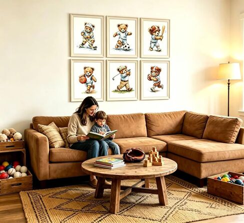 6Pcs Sports Teddy Bear Canvas Wall Art - Watercolor Kids Room Canvas Wall Decor, Cute Baseball Soccer Hockey Golf Basketball Football Poster Set for Boys Bedroom Nursery Playroom Farmhouse Home Decor,Unframed in Kuwait