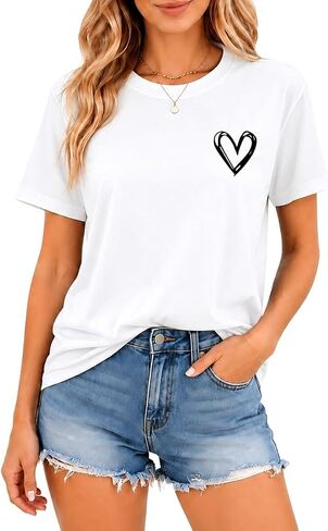 KUYIGO Unisex Heart Graphic T Shirt for Men Women Casual Crewneck Short Sleeve Minimalist Love Matching Tee in Saudi Arabia