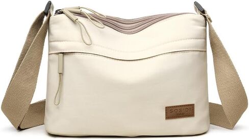 Nylon Crossbody Sling Bag, Multiple Zipper Pockets Adjustable Strap Lightweight Shoulder Bag for Daily Travel Office Outings in Kuwait