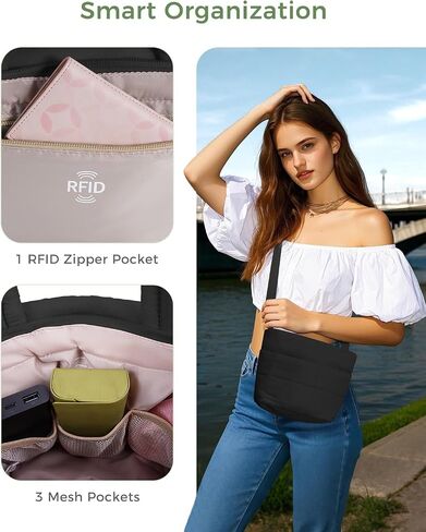 ECOHUB Crossbody Bags for Women Small Puffer Tote Mini Shoulder Handbags RFID Anti Theft CrossBody Purse Travel Casual Wallet in Kuwait