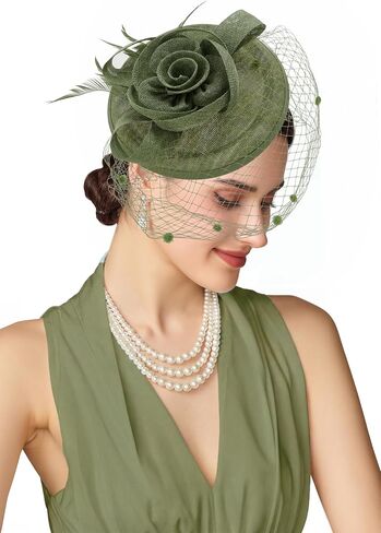 قبعات BABEYOND Fascinators للنساء - حفلة الشاي Kentucky Fascinator Flower Veil Pillbox Derby Hat مع مشبك شعر للرأس in Kuwait