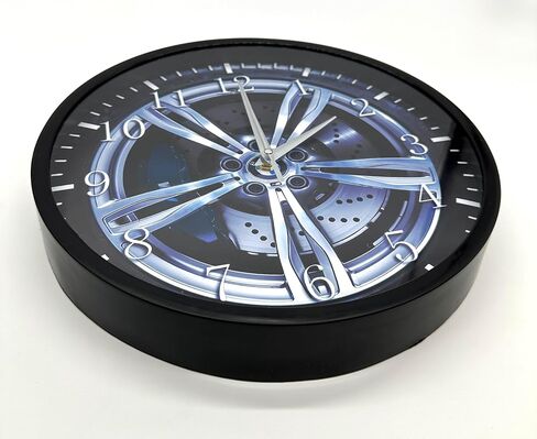 Frameless 12 Inches Supercar Wheel Wall Clock Large Clear Glass Face Silent Non-Ticking Nice for Gift or Décor W245 in Saudi Arabia