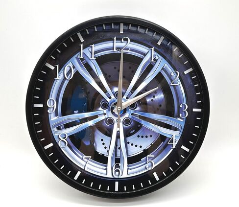 Frameless 12 Inches Supercar Wheel Wall Clock Large Clear Glass Face Silent Non-Ticking Nice for Gift or Décor W245 in Saudi Arabia
