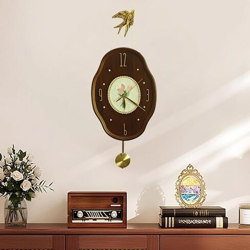 Can be Done DIY by Yourself. Retro Style Wood Indoor Wall Clock with Swinging Pendulum (Requires 2 AA Batteries for Clock Hands and Pendulum) Wall Clock in Saudi Arabia