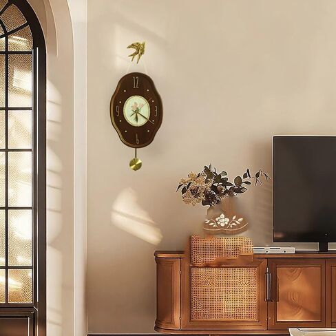 Can be Done DIY by Yourself. Retro Style Wood Indoor Wall Clock with Swinging Pendulum (Requires 2 AA Batteries for Clock Hands and Pendulum) Wall Clock in Saudi Arabia