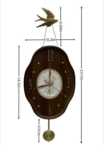 Can be Done DIY by Yourself. Retro Style Wood Indoor Wall Clock with Swinging Pendulum (Requires 2 AA Batteries for Clock Hands and Pendulum) Wall Clock in Saudi Arabia