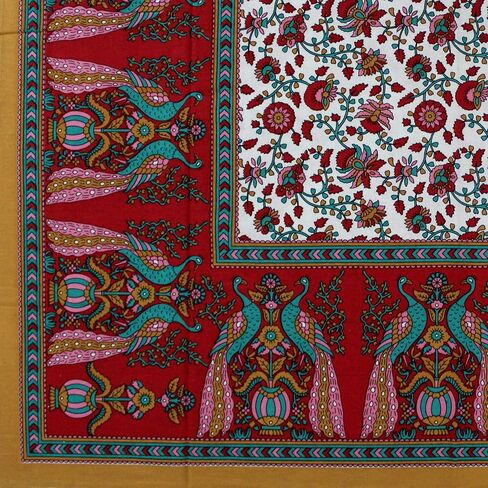 Cotton Peacock Floral Tapestry Wall Hanging Coverlet Bedspread Tablecloth Square Beach Sheet Thin Bed Sheet Red Queen 106 x 106 inches in Saudi Arabia