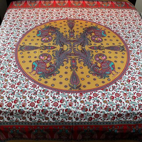 Cotton Peacock Floral Tapestry Wall Hanging Coverlet Bedspread Tablecloth Square Beach Sheet Thin Bed Sheet Red Queen 106 x 106 inches in Saudi Arabia