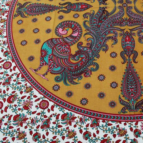 Cotton Peacock Floral Tapestry Wall Hanging Coverlet Bedspread Tablecloth Square Beach Sheet Thin Bed Sheet Red Queen 106 x 106 inches in Saudi Arabia