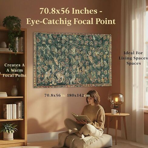 LATETOMT Medieval Millefleurs Tapestry, Unicorn Wall Decor 70.8x56in | Featuring medieval millefleurs artwork with unicorn, lion, birds, and vintage European garden styling in Saudi Arabia