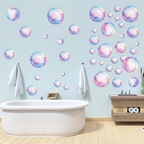 4 Sheets Bubble Wall Decals,Colorful Bubble Stickers Soap Bubbles Sticker Bathroom Decals for Bedroom Laundry Room Wall Mermaid Theme Party Under The Sea Birthday Party Decorations in Saudi Arabia