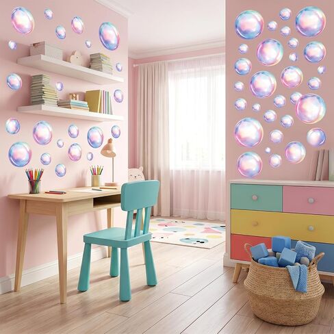 4 Sheets Bubble Wall Decals,Colorful Bubble Stickers Soap Bubbles Sticker Bathroom Decals for Bedroom Laundry Room Wall Mermaid Theme Party Under The Sea Birthday Party Decorations in Saudi Arabia