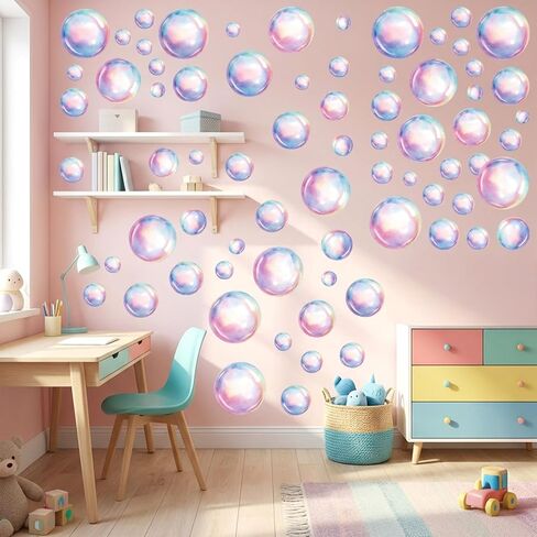 4 Sheets Bubble Wall Decals,Colorful Bubble Stickers Soap Bubbles Sticker Bathroom Decals for Bedroom Laundry Room Wall Mermaid Theme Party Under The Sea Birthday Party Decorations in Saudi Arabia
