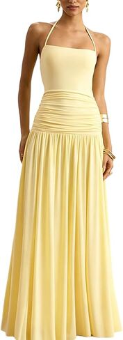 Womens Spaghetti Strap Maxi Dress Elegant Flowy Linen Dresses Bohemia Summer Bodycon Dress Party Festival Outfits in Saudi Arabia