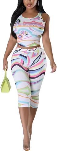 Club Outfits for Women Sexy Clubwear Stretchy Top and Crop Pants Sexy Two Piece Outfits for Women Club Night in Saudi Arabia