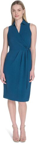 Calvin Klein Women's Sleeveless Stand Collar Tie Waist Crepe Midi Dress in Saudi Arabia