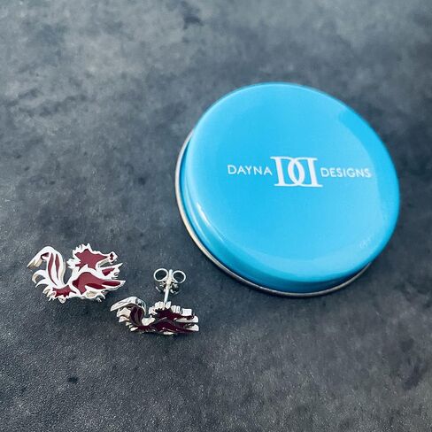 University of South Carolina Post Earrings - Platinum over 925 Solid Sterling Silver Studs, Officially Licensed Jewelry Gifts for Coaches and Women Graduates, Alumni, Gamecocks Logo by Dayna Designs in Kuwait