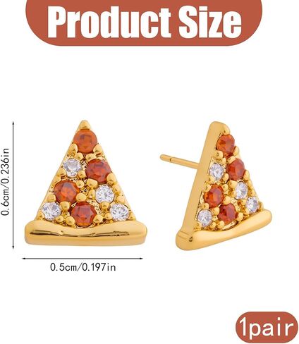Dainty Pizza Stud Earrings for Women, Small Gold Plated Sparkly Triangle Rhinestone Cute Food Earrings, Tiny Unique Red Cubiz Zirconia Pizza Jewelry for Food Lovers Party Birthday in Saudi Arabia