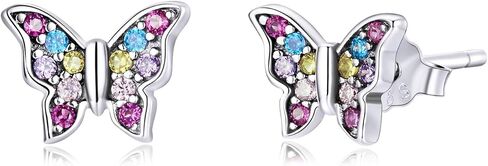925 Sterling Silver Earrings,Hypoallergenic Flat Back Stud Earrings,Butterfly Insect Small Animals Cute Earrings for Women in Saudi Arabia