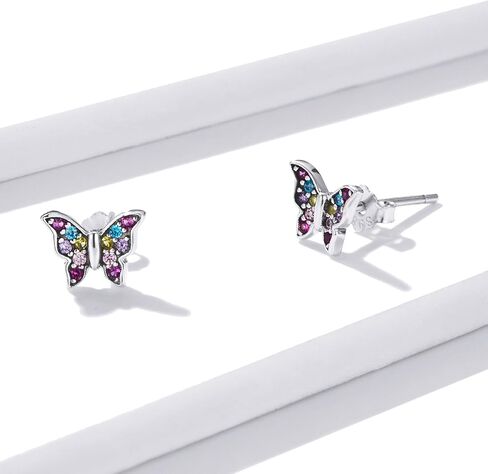 925 Sterling Silver Earrings,Hypoallergenic Flat Back Stud Earrings,Butterfly Insect Small Animals Cute Earrings for Women in Saudi Arabia