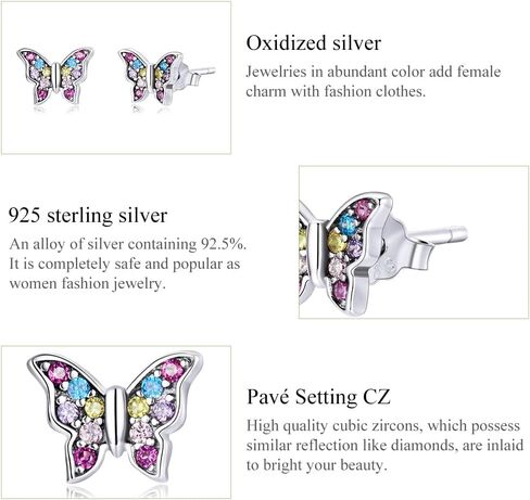 925 Sterling Silver Earrings,Hypoallergenic Flat Back Stud Earrings,Butterfly Insect Small Animals Cute Earrings for Women in Saudi Arabia