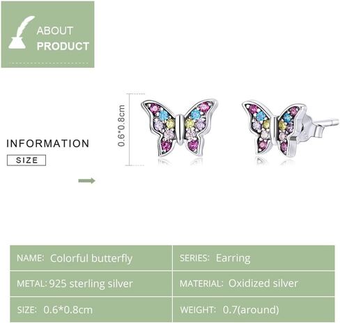 925 Sterling Silver Earrings,Hypoallergenic Flat Back Stud Earrings,Butterfly Insect Small Animals Cute Earrings for Women in Saudi Arabia