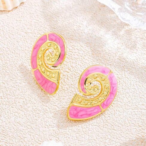 Spiral Stud Earrings for Women Gold Enamel Conch Shell Earrings Vintage Multicolor Summer Beach Vacation Jewelry in Saudi Arabia
