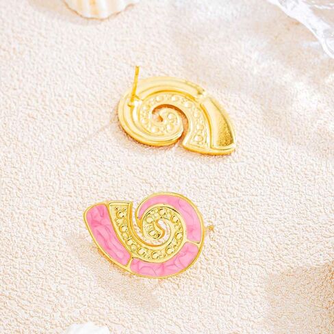 Spiral Stud Earrings for Women Gold Enamel Conch Shell Earrings Vintage Multicolor Summer Beach Vacation Jewelry in Saudi Arabia