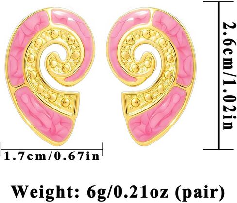 Spiral Stud Earrings for Women Gold Enamel Conch Shell Earrings Vintage Multicolor Summer Beach Vacation Jewelry in Saudi Arabia