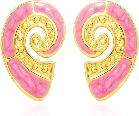 Spiral Stud Earrings for Women Gold Enamel Conch Shell Earrings Vintage Multicolor Summer Beach Vacation Jewelry in Saudi Arabia