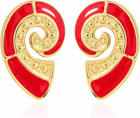 Spiral Stud Earrings for Women Gold Enamel Conch Shell Earrings Vintage Multicolor Summer Beach Vacation Jewelry in Saudi Arabia