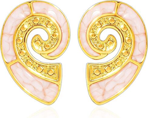 Spiral Stud Earrings for Women Gold Enamel Conch Shell Earrings Vintage Multicolor Summer Beach Vacation Jewelry in Saudi Arabia