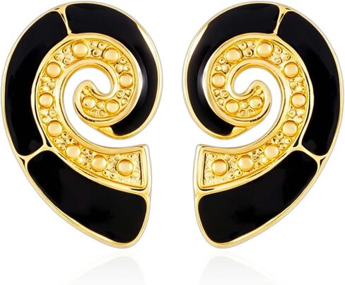 Spiral Stud Earrings for Women Gold Enamel Conch Shell Earrings Vintage Multicolor Summer Beach Vacation Jewelry in Saudi Arabia