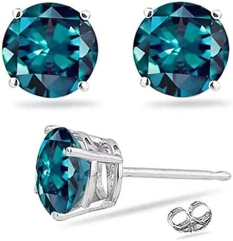 Paris Jewelry® 14K White Gold Created Alexandrite Round Stud Earrings For Women, 3MM Blue Gemstone Push Back Fine Jewelry Gift in Saudi Arabia