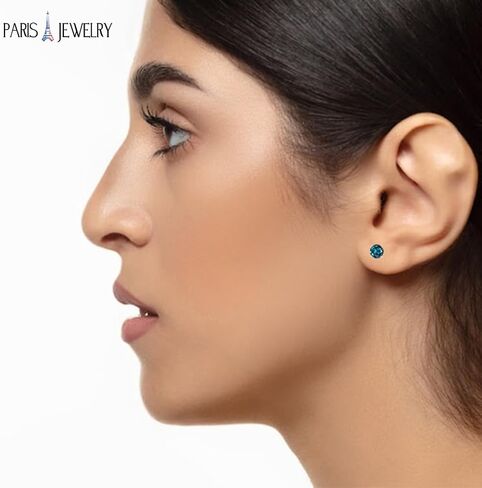 Paris Jewelry® 14K White Gold Created Alexandrite Round Stud Earrings For Women, 3MM Blue Gemstone Push Back Fine Jewelry Gift in Saudi Arabia