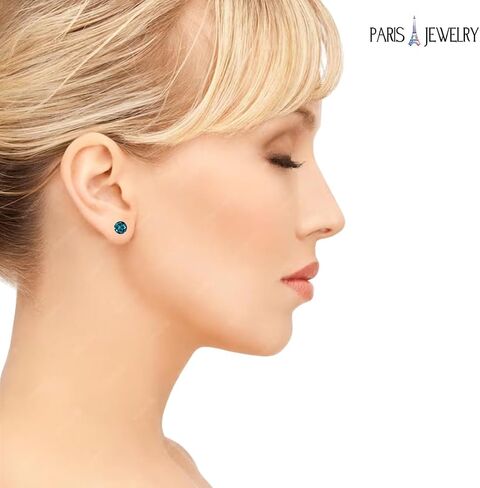 Paris Jewelry® 14K White Gold Created Alexandrite Round Stud Earrings For Women, 3MM Blue Gemstone Push Back Fine Jewelry Gift in Saudi Arabia