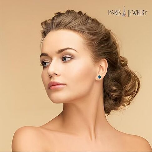 Paris Jewelry® 14K White Gold Created Alexandrite Round Stud Earrings For Women, 3MM Blue Gemstone Push Back Fine Jewelry Gift in Saudi Arabia
