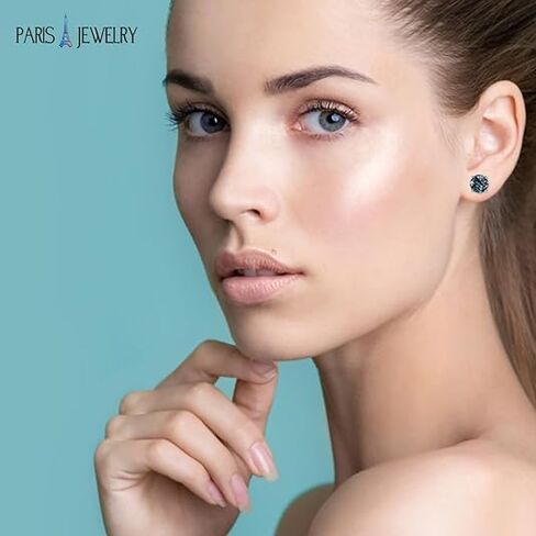 Paris Jewelry® 14K White Gold Created Alexandrite Round Stud Earrings For Women, 3MM Blue Gemstone Push Back Fine Jewelry Gift in Saudi Arabia