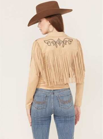 Idyllwind Women's Women's McKinney Faux Suede Long Sleeve Fringe Top - IWSP25K93-KHK Medium US Khaki in Saudi Arabia